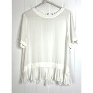 Elizabeth and James White Pleated Drop‎ Waist Short Sleeve Blouse Size L